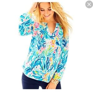 Lilly Pulitzer Colby Top Serene Blue Tippy Top